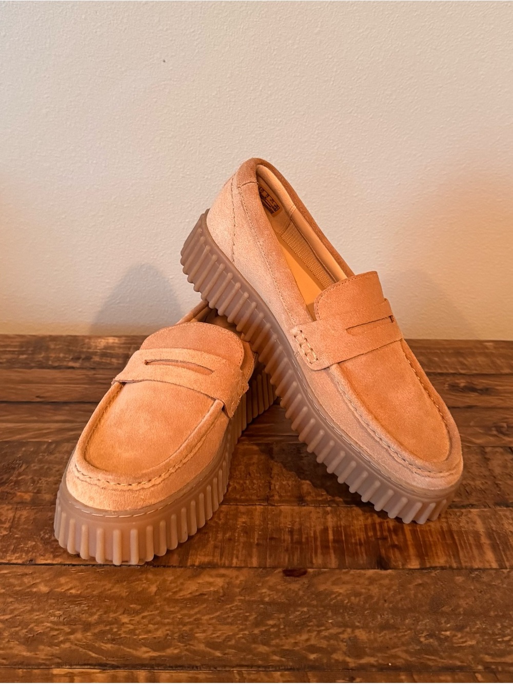 Clarks Thorhill Women's Suede Platform Penny Loafers in Tan